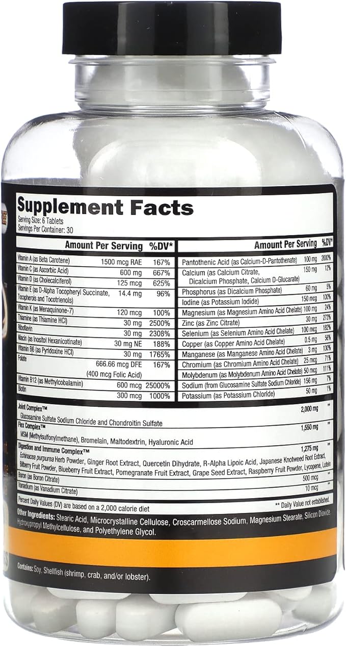 CONTROLLED LABS Orange Triad Daily Multivitamin, Iron Free Sports Supplement for Workout, Digestion, Immune, and Joints, 30 serv Muscle Building and Recovery Tablets