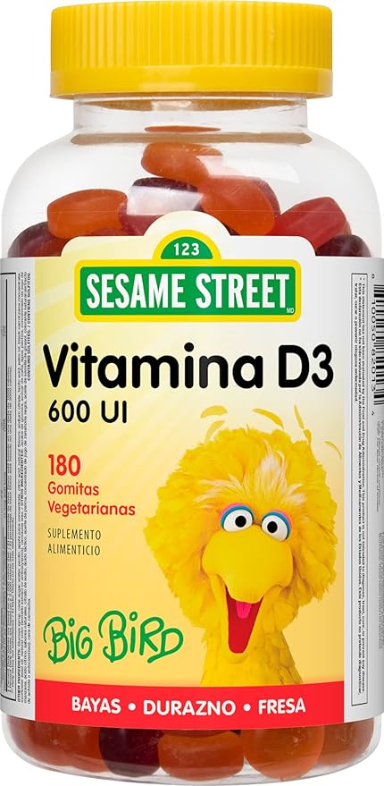 Sesame Street Vitamin D3 Gummies for Kids 2+, 600 IU of Vitamin D per Gummy, 6 Month Supply, Free of Gluten, Dairy, Peanut & Gelatin, Immune, Bone and Teeth Support, Non-GMO, 180 Vegetarian Gummies