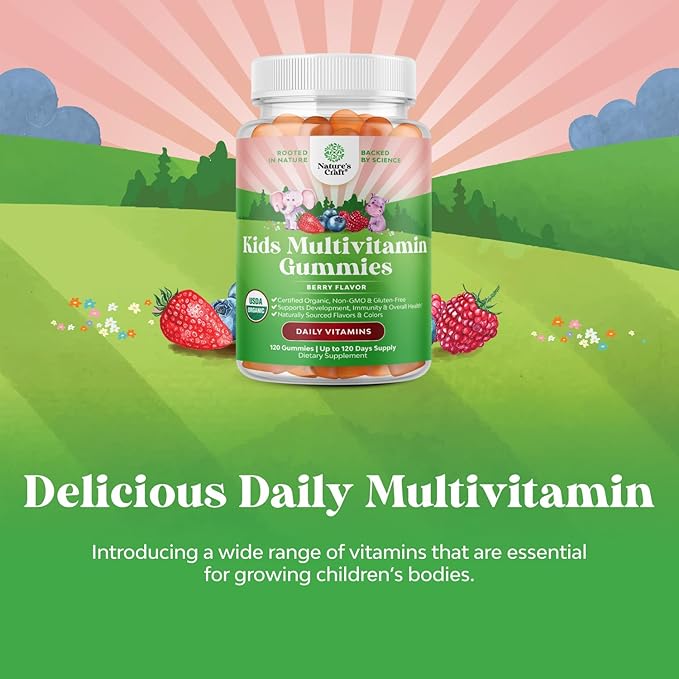 USDA Organic Kids Multivitamin Gummies - Vegan Organic Multivitamin for Kids 2+ with 14 Essential Vitamins and Minerals - Daily Gummy Multivitamins Vegan Nut Free & Non-GMO (120 Count)