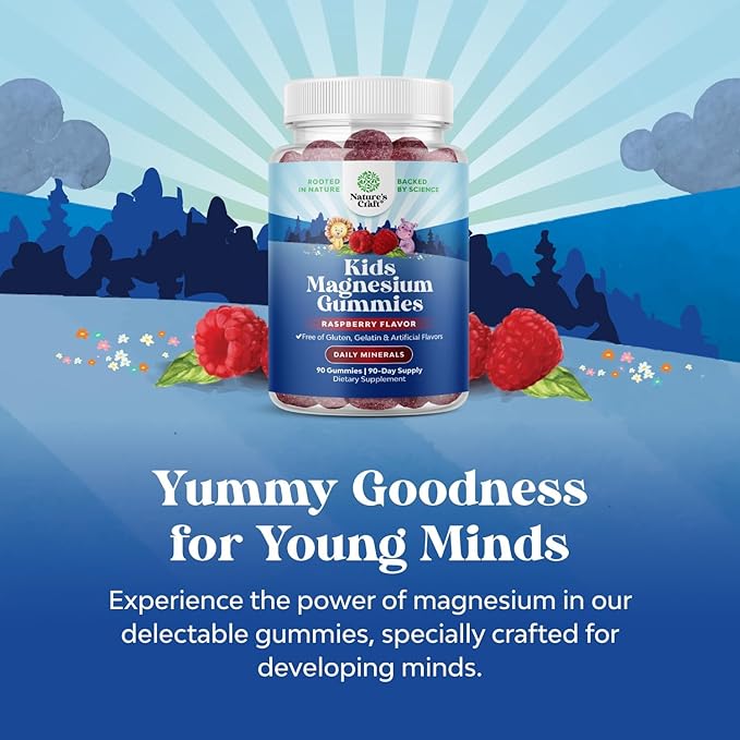 Kids Magnesium Gummies - Calm Relaxing Mg Citrate Supplement with Raspberry Flavor - Calm Magnesium Supplement for Nerve Health, Muscles & Healthy Heart Support - Mag Citrate Gummies, 90 Count Pack