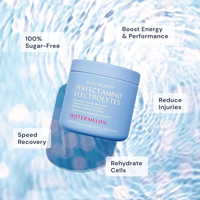 BodyHealth PerfectAmino Electrolytes Powder, Hydration Powder, Sugar Free Keto Electrolyte Drink Mix, Non GMO, Watermelon Flavor (60 Servings)
