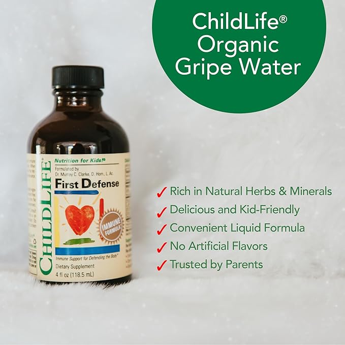 CHILDLIFE ESSENTIALS First Defense - Kids Immune Support, Immune Support for Kids, Toddlers 1-3, Babies 6 Months+, Vitamin Syrup with Elderberry, Zinc, Non GMO, Gluten Free - 4 Fl Oz (Pack of 1)
