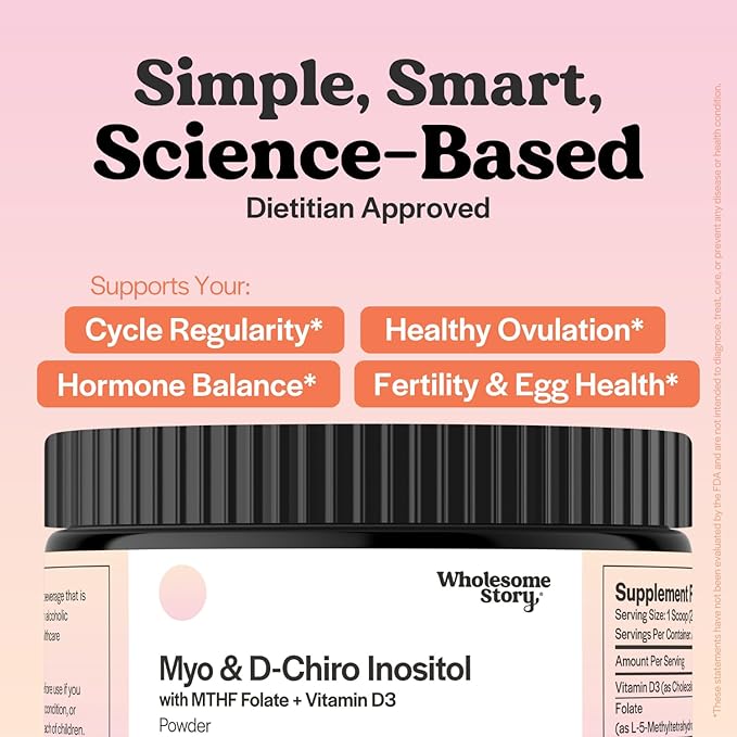 Inositol Supplement Powder with MTHF Folate + Vitamin D3 | Myo-Inositol & D-Chiro Inositol | Hormonal Balance & Healthy Ovarian Support | Vitamin B8 | Alternative to Inositol Capsules | 30 Servings