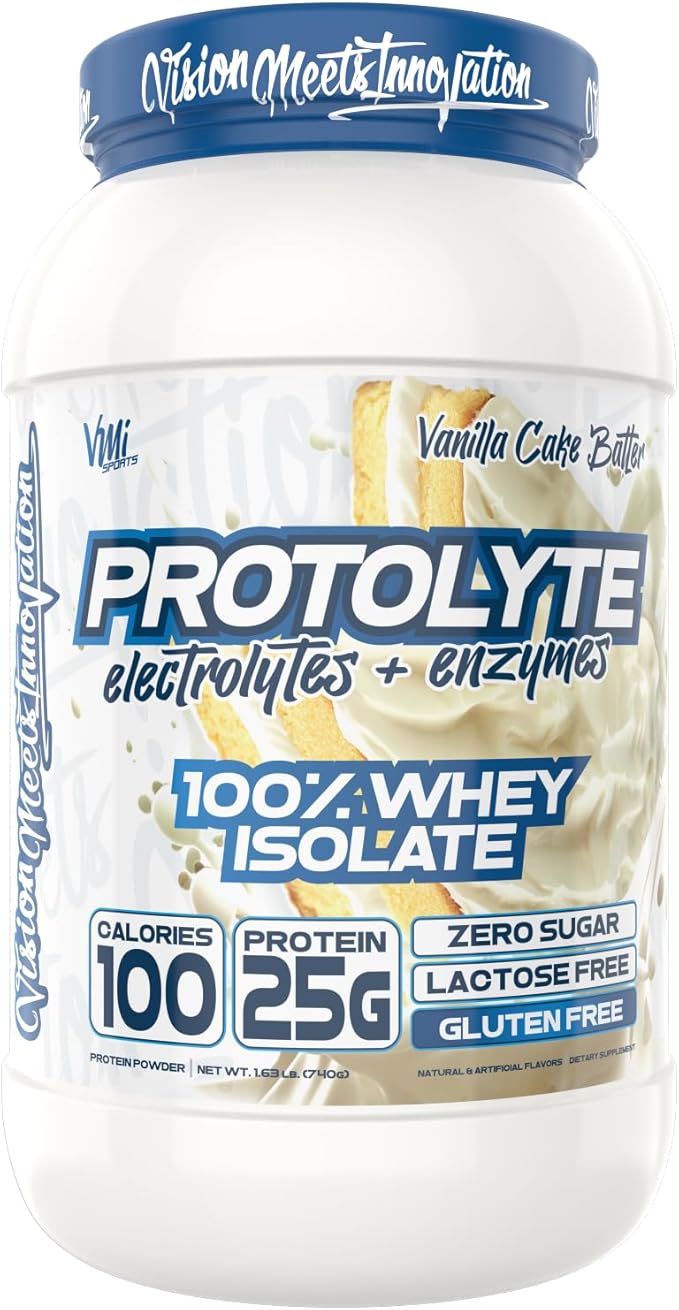 VMI Sports | ProtoLyte Whey Isolate Protein Powder | Low Calorie Whey Protein Powder for Weight Loss | Protein Powder for Muscle Gain | Digestive Enzymes | Non-GMO (Vanilla Cake Batter, 1.6 Pounds)