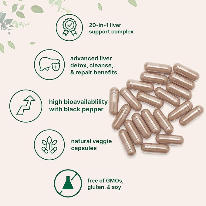 Liver Detox, 240 Veggie Capsules | 20-in-1 Advanced Support Complex with Milk Thistle, Dandelion, NAD, NAC, ALA, TUDCA, Glutathione, Artichoke, Turmeric, & More | Liver Cleanse & Repair Supplement