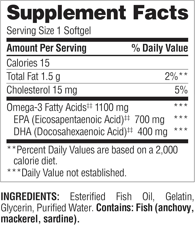 Nature's Wonder Fish Oil 1100 mg Omega-3 Fatty Acids, EPA & DHA for Healthy Joints, Heart, Immune System, 120 Day Supply of Softgels