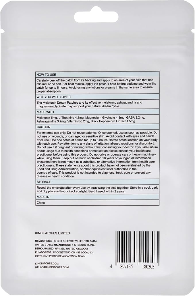 Melatonin Dream Patches - Sleep Patches - Sleep Aid with Ashwagandha to Improve Rest - Overnight Use - 30 Count