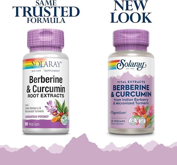 Solaray Berberine & Curcumin Root Extracts | Healthy Digestive & Cardiovascular & Function Support | Lab Verified, 60-Day Guarantee - 60 Servings, 60 VegCaps