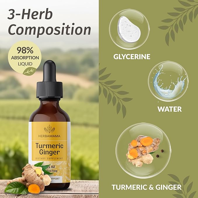 HERBAMAMA Mastic Gum and Turmeric Ginger Kit - Bundle of 1400 mg Mastic Gum Capsules & Turmeric Ginger Tincture 2 fl oz - Vegan, Non-GMO, Sugar & Alcohol-Free - 2 Pack