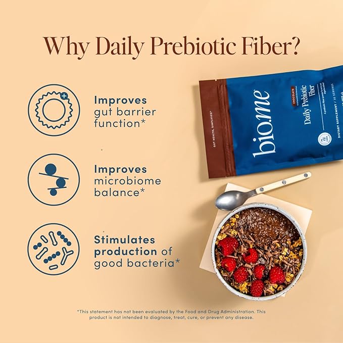 Daily Prebiotic Fiber Chocolate - Fiber Supplement Powder for Digestive Health & Gut Health - Fiber Powder Prebiotics, Non-GMO, Gluten & Sugar Free Soluble Fibre Supplements-30 Servings