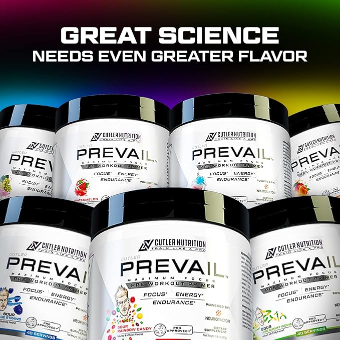 Prevail Pre Workout Powder with Nootropics: Pre Workout for Men and Women, Cutting Edge Energy and Focus Supplement with L Citrulline, Alpha GPC, L Tyrosine | Cotton Candy Grape, 40 Scoops
