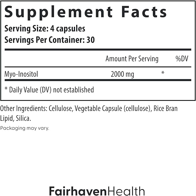 Fairhaven Health Myo-Inositol Supplement for Women and Men | Vitamin B8 2000mg | Vegan Inositol Powder Capsules | Gluten, Dairy and Soy Free | 120 Inositol Capsules