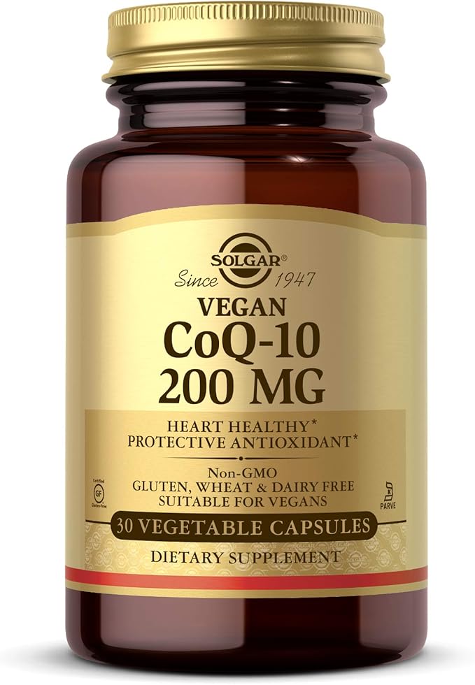 Solgar Vegetarian CoQ-10 200 mg, 30 Vegetable Capsules - Heart Healthy, Protective Antioxidant - Coenzyme Q10 (CoQ-10) Supplement - Vegan, Gluten Free, Dairy Free, Kosher - 30 Servings