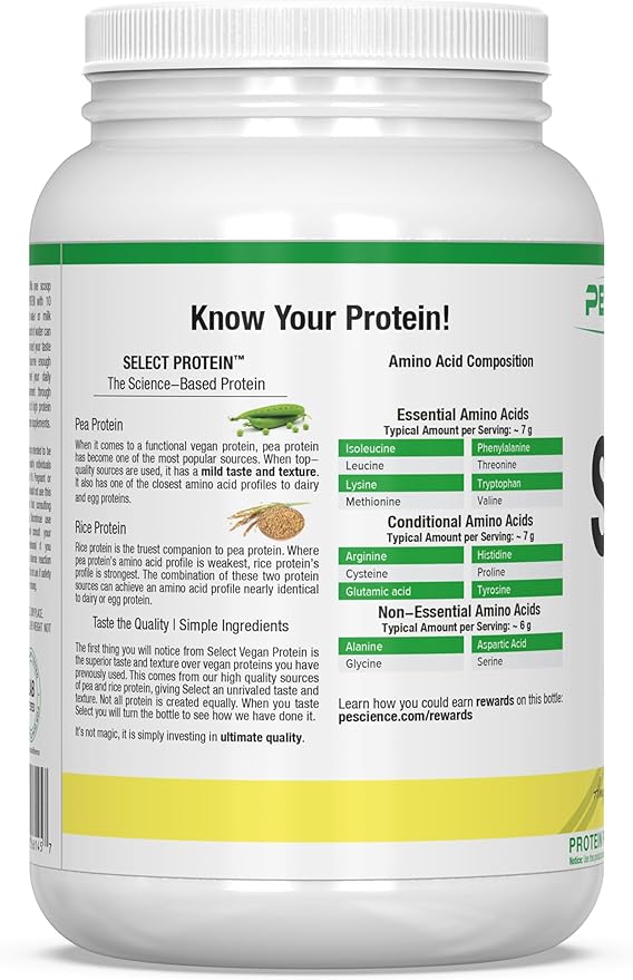 PEScience Select Vegan Plant Based Protein Powder, Cinnamon Delight, 27 Serving, Pea and Brown Rice Blend