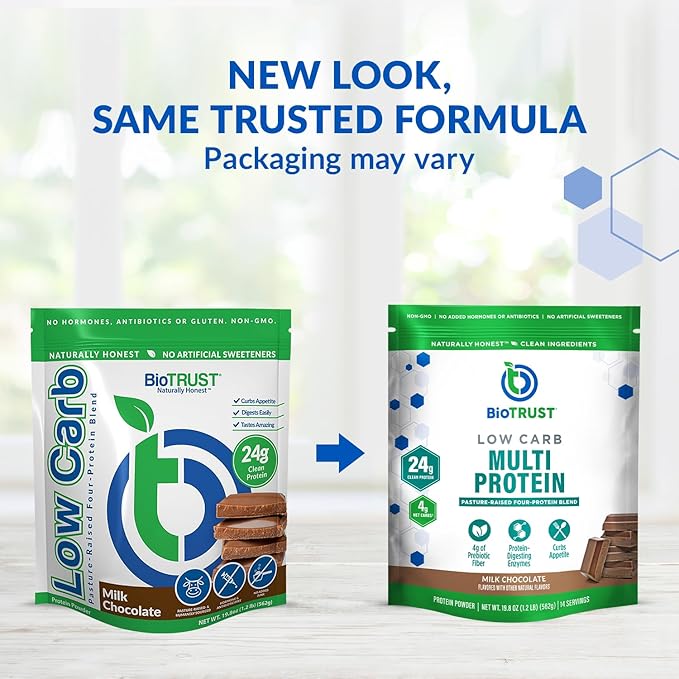 BioTrust Low Carb Protein Powder – Natural and Delicious Whey & Casein Blend from Grass-Fed Hormone Free Cows – Non GMO, Soy Free, Gluten Free, Hormone Free (Chocolate, 3-Pack)