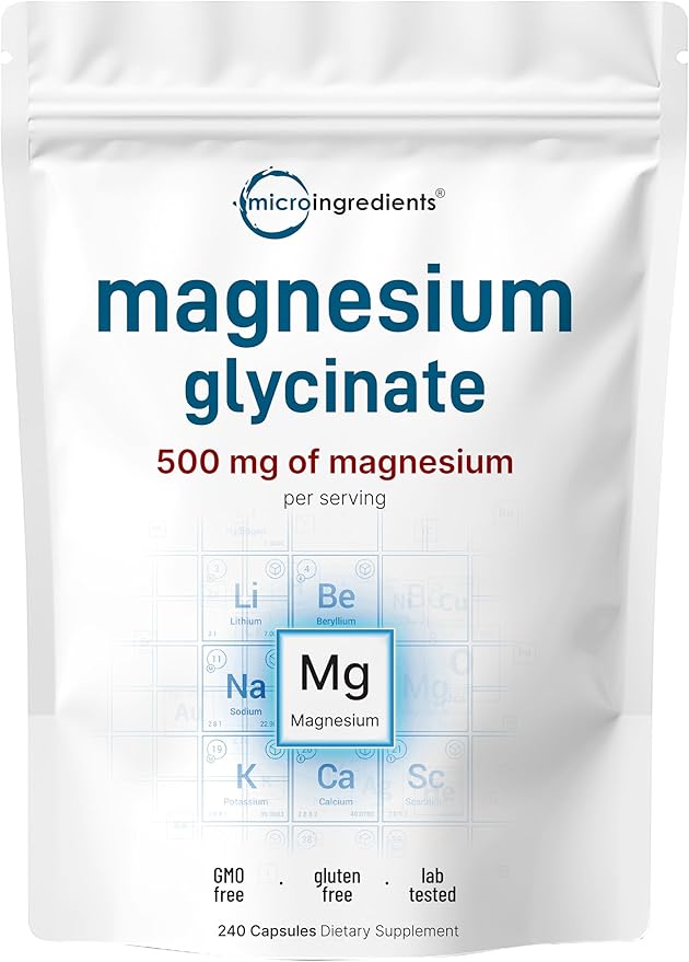 Micro Ingredients Magnesium Glycinate 500mg Per Serving, 240 Capsules | Potent Elemental Form, 100% Chelated, High Absorption | Healthy Muscle, Bones, & Mood Support Supplement | Non-GMO