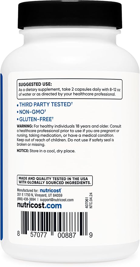 Nutricost HMB (Beta-Hydroxy Beta-Methylbutyrate) 1000mg (120 Capsules) - 500mg Per Capsule, 60 Servings - Gluten Free and Non-GMO