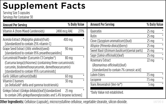 Designs for Health Ultimate Antiox Full Spectrum - Antioxidant Supplement with Resveratrol, Acerola, Lutein, Curcumin C3, Quercetin + More (90 Capsules)