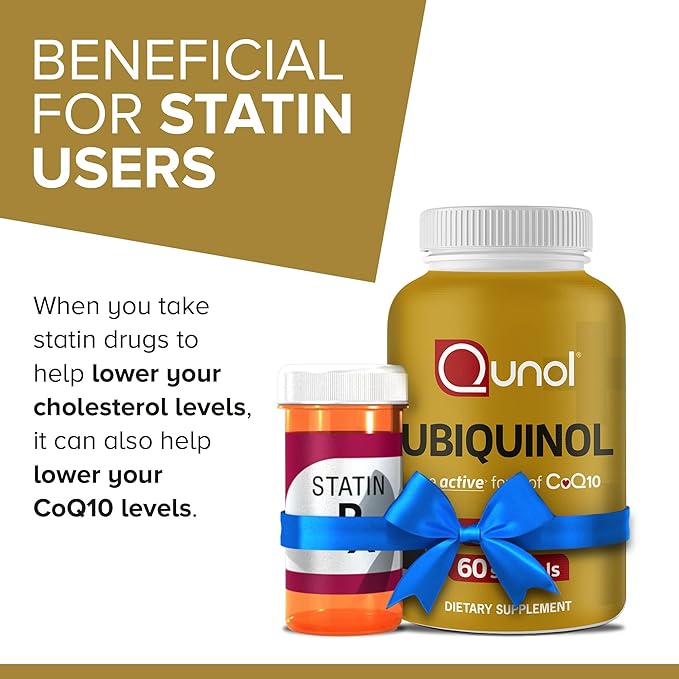 Qunol Ubiquinol CoQ10 100mg Softgels, Ubiquinol - Active Form of Coenzyme Q10, Antioxidant for Heart Health, Healthy Blood Pressure Levels, Beneficial to Statin Users, 60 Count