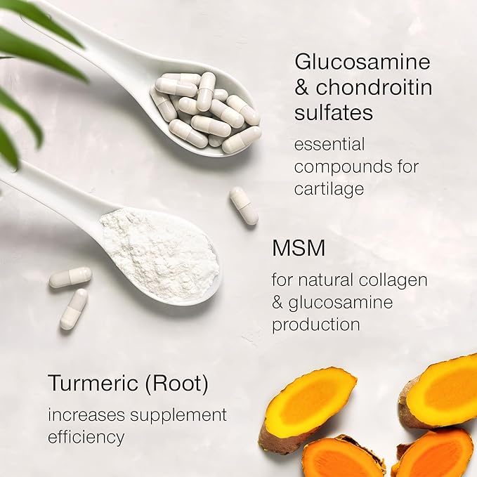 Glucosamine Chondroitin MSM with Turmeric - High Strength Joint Support Supplement for Adults Men & Women - 90 Capsules - 1500mg Glucosamine Sulfate per Serving