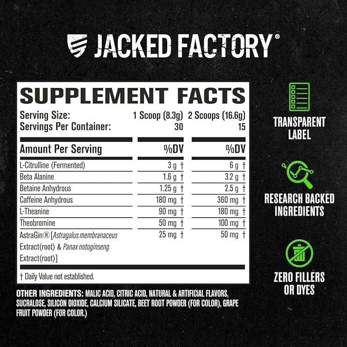 Jacked Factory NITROSURGE Pre Workout Supplement - Endless Energy, Instant Strength Gains, Clear Focus and Intense Pumps - NO Booster & Powerful Preworkout Energy Powder - 30 Servings, Black Cherry