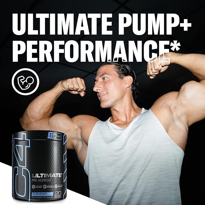 Cellucor C4 Ultimate Pre Workout Powder ICY Blue Razz - Sugar Free Preworkout Energy Supplement for Men & Women - 300mg Caffeine + 3.2g Beta Alanine + 2 Patented Creatines - 20 Servings