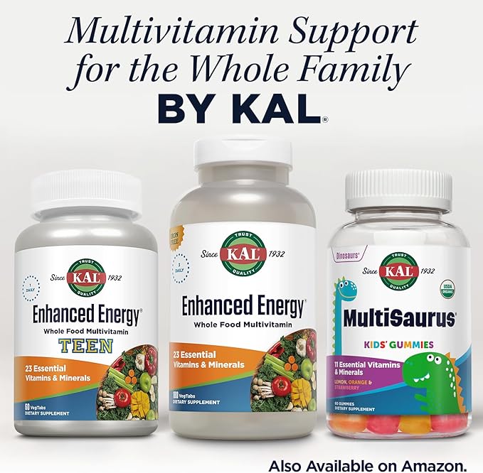 KAL® Enhanced Energy Multivitamin | Whole Food Based Vitamins & Minerals w/ Antioxidants, Digestive Enzymes & Natural Carotenoids | 180 Capsules