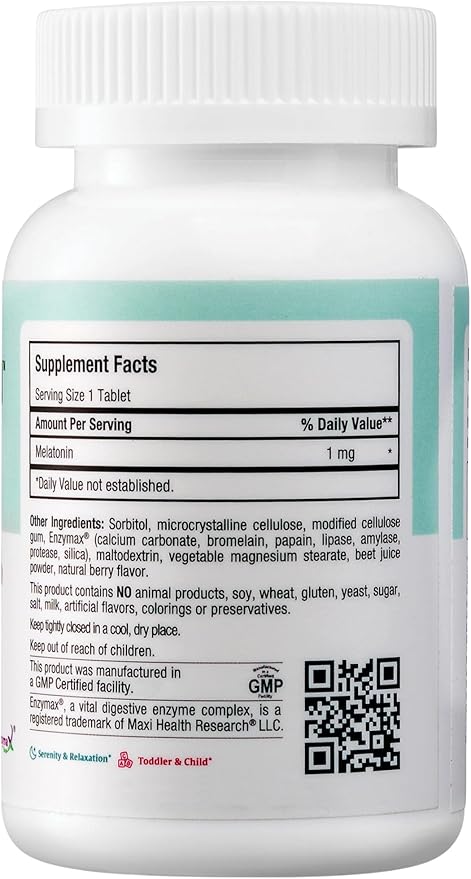 Chewable Melatonin, Kosher Berry Flavor, 1mg Melatonin for Adults or Teens, Natural Aid for Adults, Melatonin Chewables Alternative to Melatonin Gummies Higher 1 mg Dose, Maxi Health (200 Count)