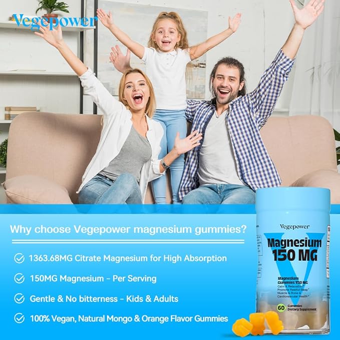 Vegan Magnesium Gummies Supplements - 1363.68 mg Calm Magnesium Citrate Gummies Chews for Adults and Kids, Supports Better Sleep, Relaxation, High Absorption Mg (Mango, 60 Count (Pack of 2))