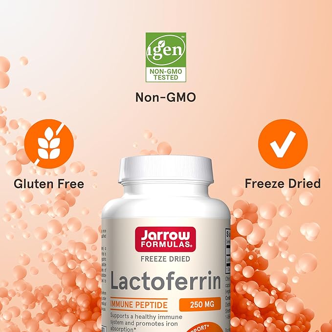 Jarrow Formulas Lactoferrin 250 mg - Immune-Supporting Glycoprotein - For Healthy Immune System Support & Iron Absorption - Freeze Dried - Gluten Free - Non-GMO - 30 Capsules (Servings)