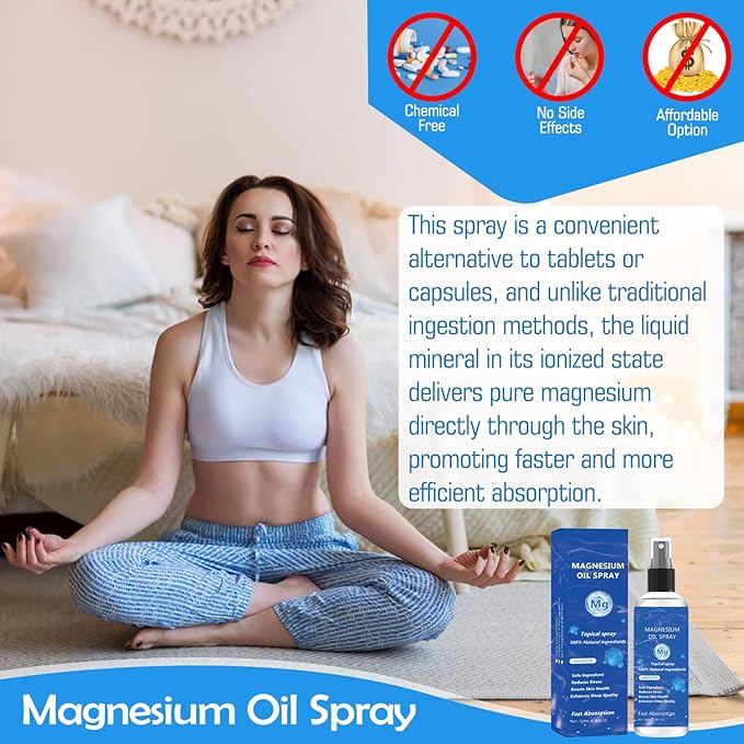 Magnesium Spray, Magnesium Oil Spray, No Unhealthy Trace Minerals - 100% Pure Organic Natural Topical Magnesium Spray, Magical Magnesium Skin Spray for Feet, Body, Sleep & Relaxation (100ml)