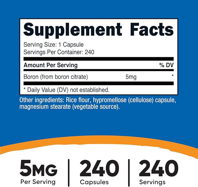 Nutricost Boron Capsules 5mg, 240 Vegetarian Capsules - Gluten Free and Non-GMO