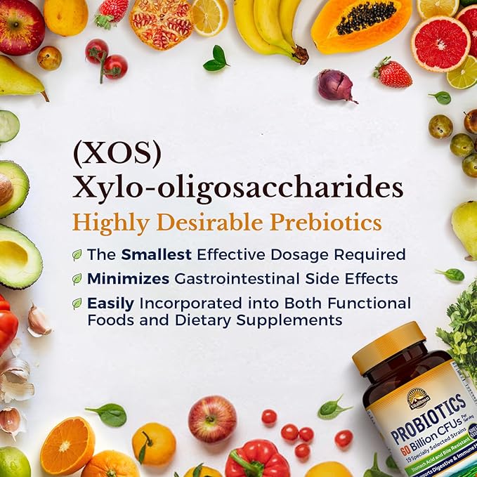 Vitalitown Probiotics + Prebiotics | 60 Billion CFUs 19 Strains | 60 Delayed Release Veg Caps | Shelf Stable, Prebiotics and Probiotics | Digestive Health, Immune Health | Vegan, Non-GMO, No Dairy
