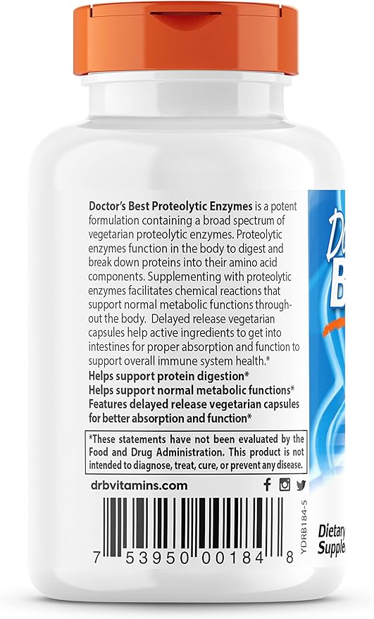 Doctor's Best Proteolytic enzymes, Digestion, Muscle, Joint, Non-GMO, Gluten Free, Vegetarian, 90 Veggie Caps