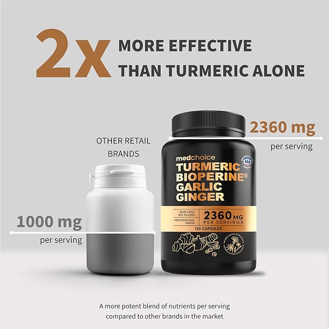 4-in-1 Turmeric and Garlic Supplements with Bioperine 2360 mg Turmeric Ginger Root Capsules with Garlic for Joint, Digestion & Immune Support (120 ct)