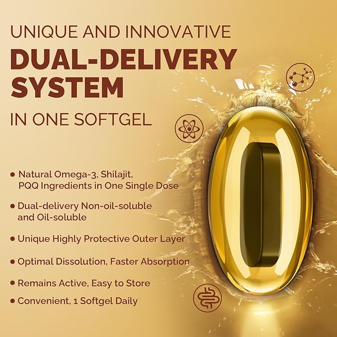 Ubiquinol CoQ10 600 MG Softgels with Omega-3 & Shilajit & PQQ, Advanced Dual-Delivery Coenzyme-Q10, Active CoQ10 Ubiquinol Supplement for Fertility, Antioxidant, Heart, Brain & Energy, 60 Servings
