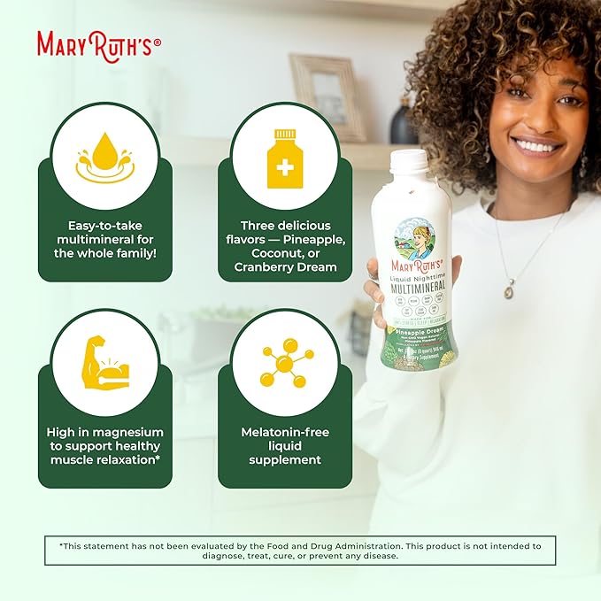 MaryRuth's Liquid Nighttime Multimineral | Sugar Free | Calm Magnesium Citrate | NO Melatonin | Calcium Magnesium Zinc | Muscle Relaxation | Available in 4 Flavors | Vegan | Gluten Free | 32 Servings