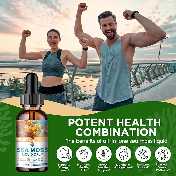 Sea Moss Liquid Drops Supplement, Irish Sea Moss with Soursop Black Elderberry Ashwagandha Burdock Root - Multivitamins Seamoss Liquid Drops Support Antioxidant, Immune, Skin Gut Health, 2 Fl Oz