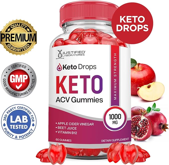 Keto Drops Keto ACV Gummies Advanced Formula 1000MG Keto Drops Keto Gummies Apple Cider Vinegar Formulated with Pomegranate Beet Juice Powder B12 Vegan Non GMO 60 Gummys