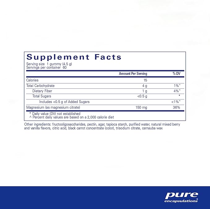 Pure Encapsulations Magnesium Gummy - Magnesium Citrate - Supports Heart Health & Relaxation* - for Children & Adults - Vegan & <0.5g Sugar per Gummy - 60 Gummies