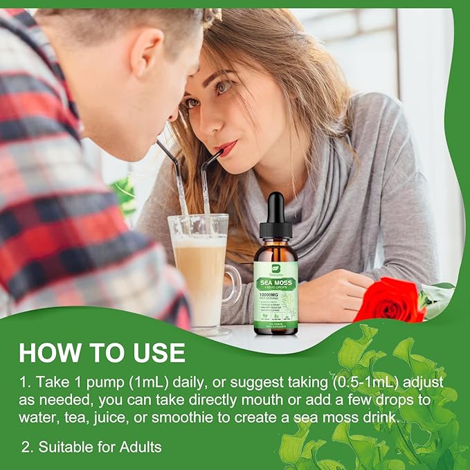 Sea Moss Liquid Drops - Organic Irish Sea Moss Gel with Spirulina, Bladderwrack, Burdock Root, Seamoss Gel Supplement for Immune, Joint, Detox Cleanse & Digestion Support - 2 Fl Oz, Vegan