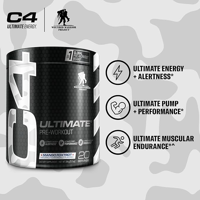 Cellucor C4 Ultimate x WWP Pre Workout Powder Mango Foxtrot - Sugar Free Preworkout Energy Supplement for Men & Women - 300mg Caffeine + 3.2g Beta Alanine + 2 Patented Creatines - 20 Servings