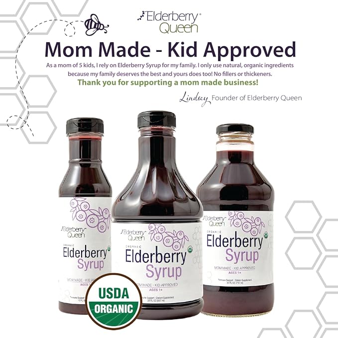 Elderberry Queen Organic Elderberry Syrup 30 Fl Oz - Immune Support Formula with Sambucus Black Elderberry & Aronia Berry - Pure Natural Certified Organic Elderberry Syrup for Kids and Adults