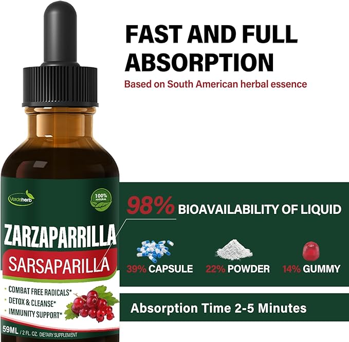 Sarsaparilla Root Extract Drops for Liver Cleanse Detox & Repair, Immune Support Supplement with Dandelion Cocolmeca Polypodium Leucotomos. Diente de Leon para Limpieza de Colon y Desintoxicar. 2oz