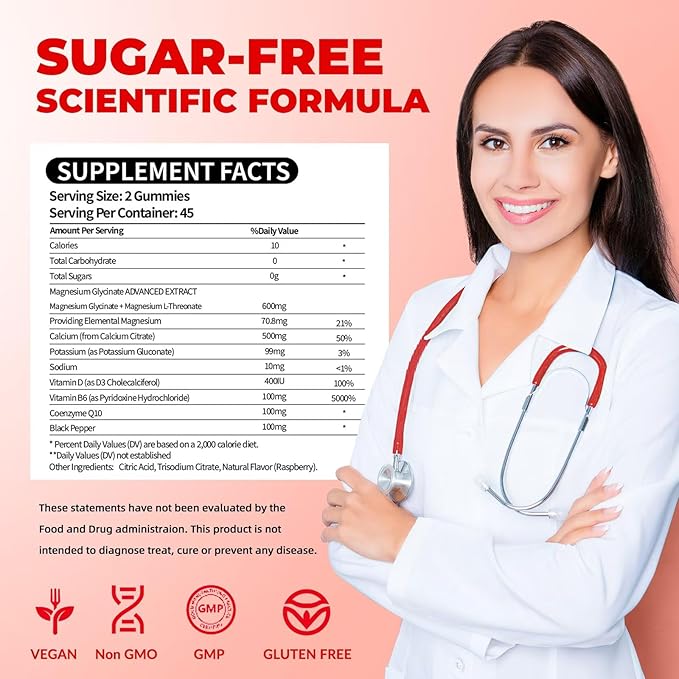Magnesium Glycinate Gummies 400mg for Adult & Kids,90 Ct Sugar Free Magnesium Gummies with Potassium Magnesium Supplement for Women & Men,Sleep Msucle & Engergy Support,Raspberry Flavor,2 Pack