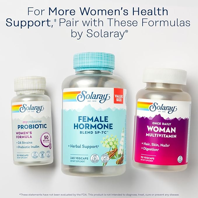 SOLARAY PhytoEstrogen Menopause Supplements - Wild Yam, Black Cohosh, and Dong Quai Estrogen Pills for Women's Health - Vegan, Lab Verified, 60-Day Guarantee (60 Servings, 240 VegCaps)