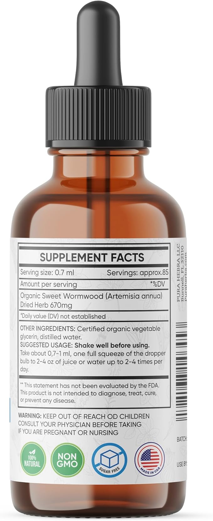 Organic Sweet Wormwood Liquid Drops - Natural Parasite Cleanse and Gut Detox Support for Adults - Vegan, Alcohol-Free, Made in USA, 2 Fl Oz