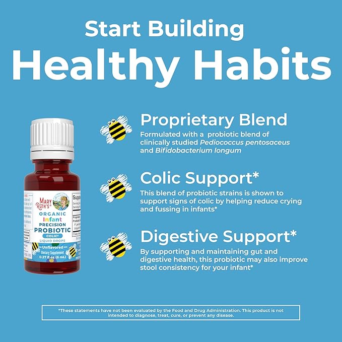 MaryRuth Organics Baby Probiotic Drops | Liquid Precision Probiotics for Digestive Health | Colic Calm | Occasional Colic Baby Relief | USDA Organic | Vegan | Baby Essentials| 30 Servings