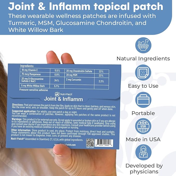 Joint & Inflamm Topical Patch,Infused with MSM,Turmeric,Glucosamine,White Willowbark,and Other Wellness Ingredients.Designed to give You a Boost (30/Pack)