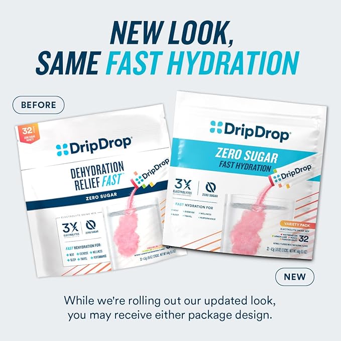 DripDrop Hydration - Zero Sugar Peach - Electrolyte Drink Mix Single Serve Hydration Powder Packets | Non-GMO, Gluten Free, Vegan | 32 Sticks